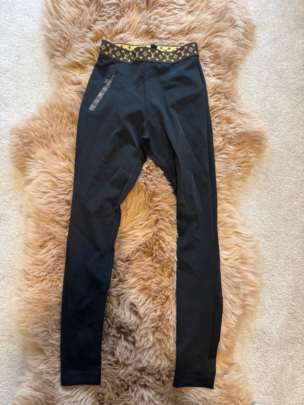 Authentic Louis Vuitton Black and Yellow Monogram Waistband Leggings